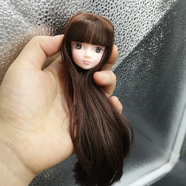 Отличное качество кукольная головка с цветными прямыми аксессуары для волос своими руками для куклы BJD голова кукла 1/6 голова для игрушка-подарок для девочки - Цвет: Синий