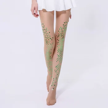 

2019 Women's Tights 10D Gold Sliver Shiny Mermaid Flakes Silk Stockings Ladies Faux Tattoo Stockings Pantyhose Female Hosiery