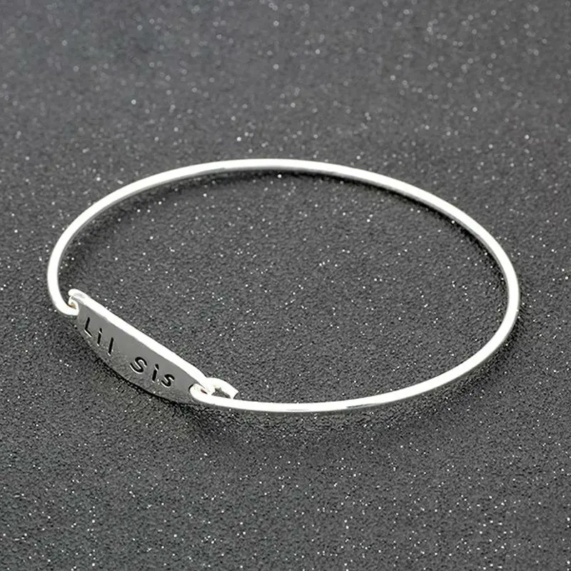 

Women Jewelry Bangle Charms Fashion Silver Plated Lil Sis Family Little Sister Bracelet Friend Girl Gifts