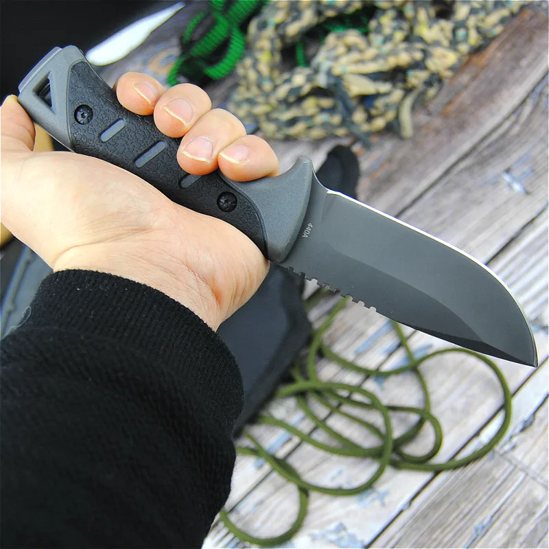 EVERRICH Fishing diving knife hunting knife camping tool tactical knife complete or serrated fixed blade knife+ scabbard