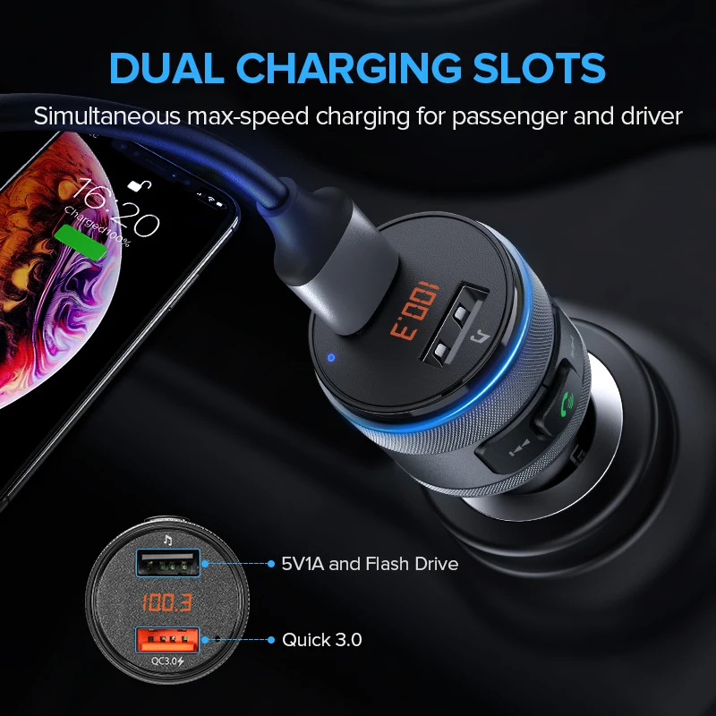 Ugreen شاحن سيارة بلوتوث FM الارسال سريعة 3.0 سريع شاحن هواتف xiaomi USB شاحن آيفون X سامسونج هواوي الأيدي الحرة