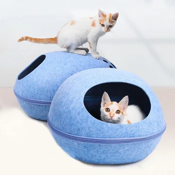 

HEYPET Cat Bed Cave Pet House Sleeping Bag Zipper Egg Shape Felt Cloth Pet House Nest Cat Basket Products for Cat Supplies