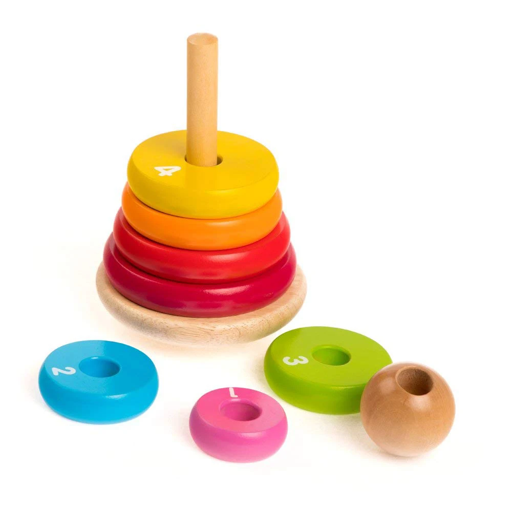 8 inch 8 Colors Wooden Ring Stacker Toy for Babies Rainbow Tower Wooden