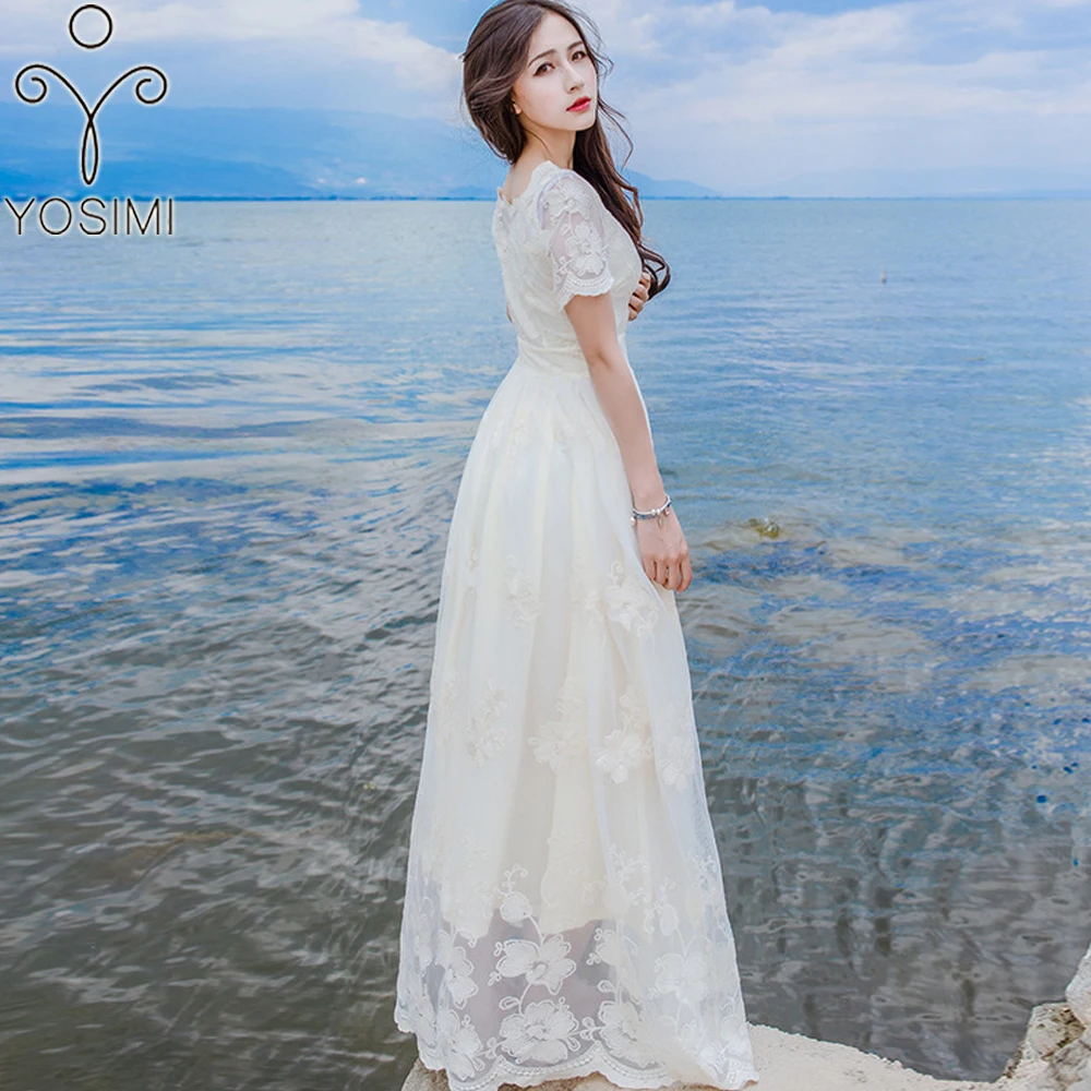 Blanc Maxi De Soirée Manches Femelle Femme Cheville 2019