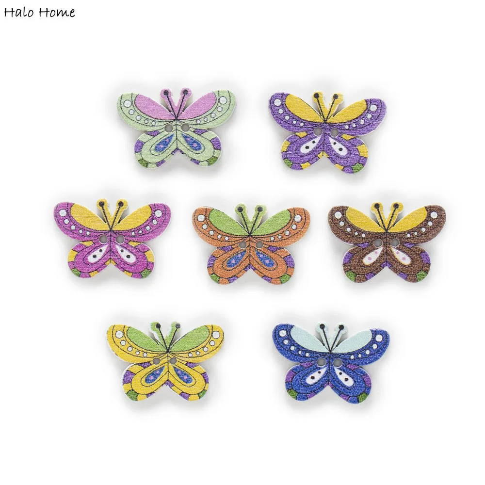 30 шт 2 отверстием разных много Стиль дополнительный бабочки деревянные пуговицы