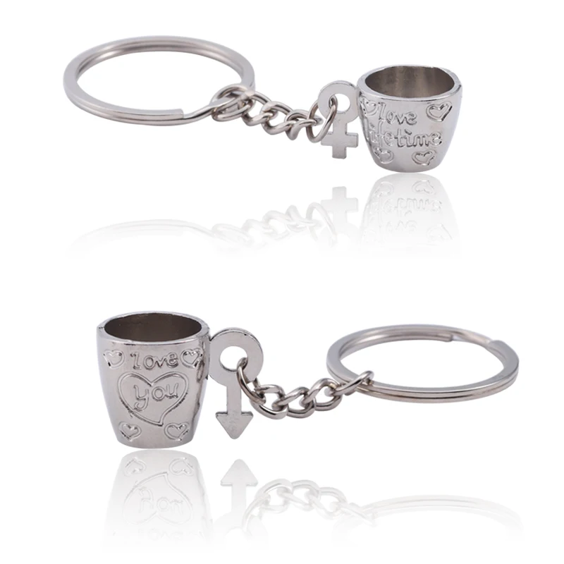 1 пара трендовый парный брелок 3D Серебряная кофейная чашка парные брелки для влюблённых Резные ЛЮБОВЬ сердце ювелирный держатель ключей рождественские подарки Llavero