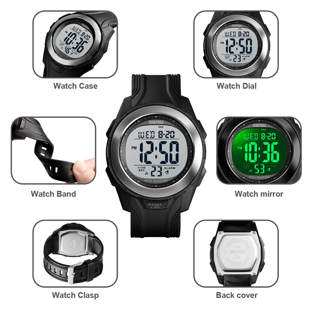 SKMEI 1503 новые мужские спортивные часы задний светильник светодиодный 50 м