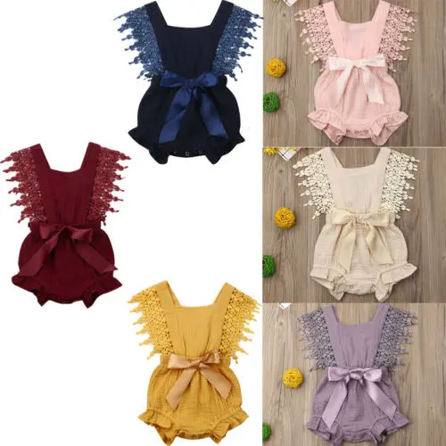

0-24M Newborn Romper Baby Girls Cotton Linen Bow-knot Romper Sleeveless Playsuit Toddler Infant Baby One-Piece Outfits