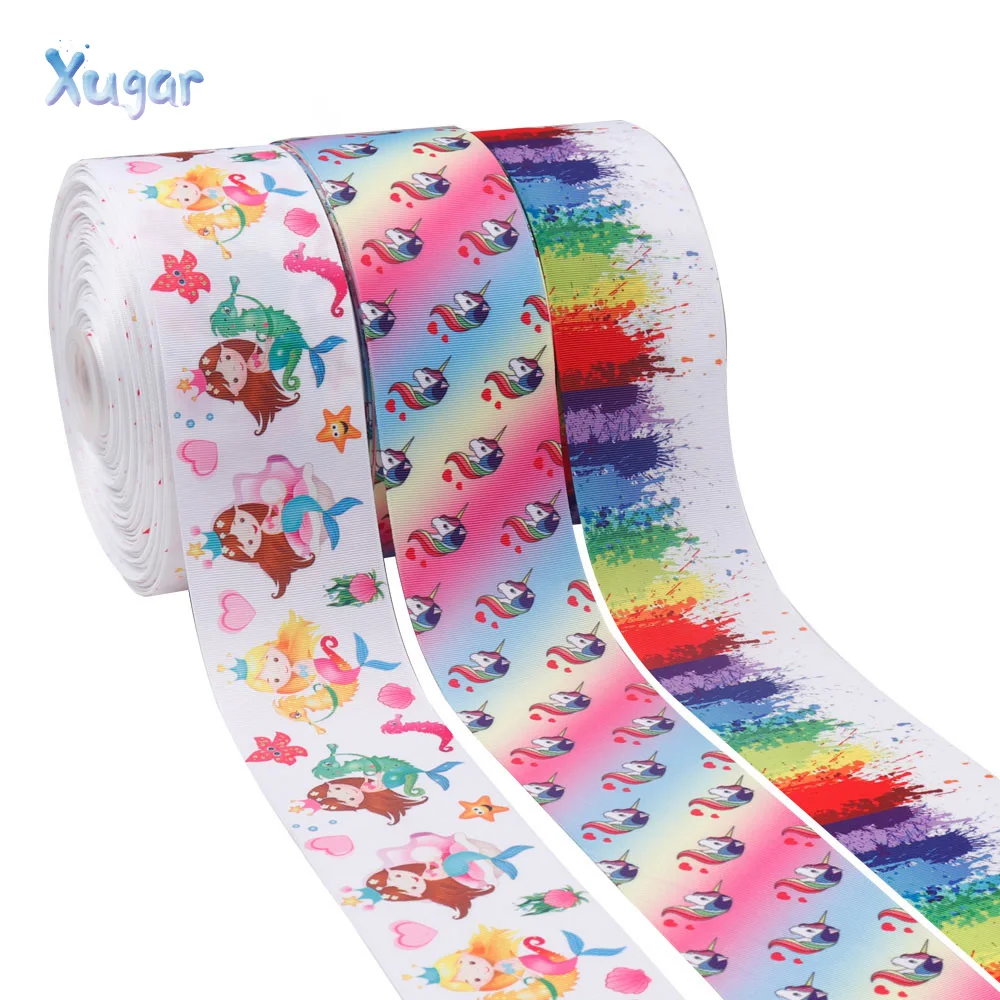 

2Yards 3"(75mm)Grosgrain Ribbon Cute Cartoon Horse Rainbow Color Tape DIY Hair Accessories Decorations Materials Back to School