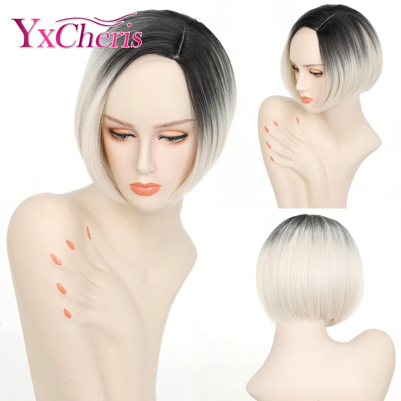 Pelucas rubias de Ombre para mujer peluca corta de pelo sintético pelucas rojas de fibra resistente al calor para mujer Pelucas rubias de Ombre para mujer peluca corta de pelo sintético pelucas rojas de fibra resistente al calor para mujer
