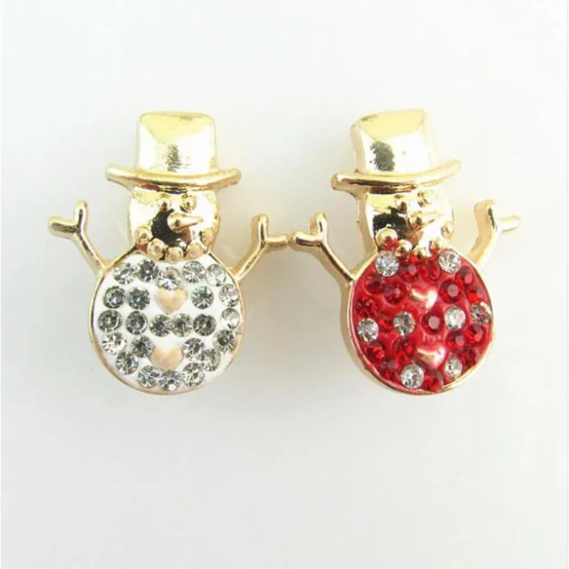 18mm Gold Christmas Snowman Snap Button Mix White And Red Rhinestone Charms Fit Bracelets Necklace Jewelry 10pcs/lot | Украшения и