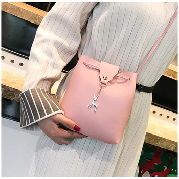 

Women's Shoulder Bag fashion Style Stylish Metal Fawn Decorative Button phone Hand Bag woman PU Mini Messenger cross body bags