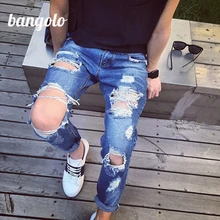 2016 мужская Рваные джинсы С Молнией Тощий Прохладный Slim Fit Мужские Запад Джинсы Городских Брюки Джинсы Для Мужчин