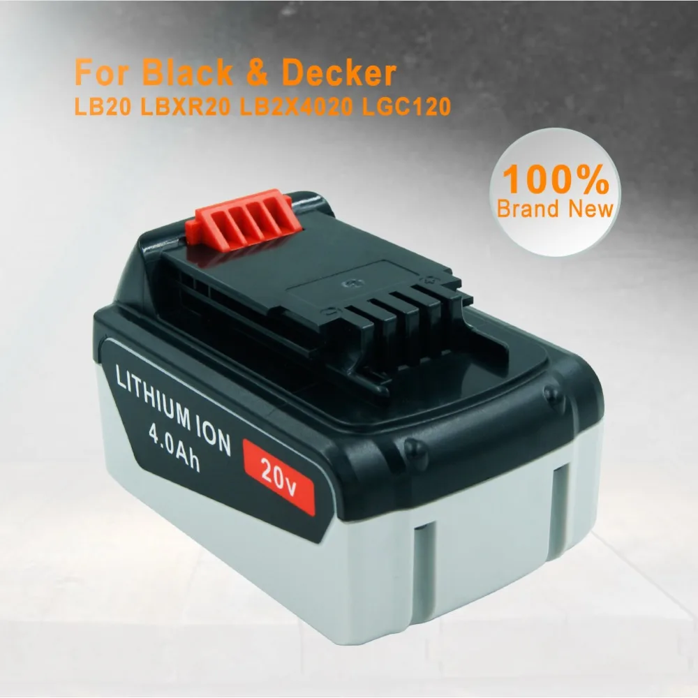 LERRONX 20VMax 4000mAh литиевая перезаряжаемая аккумуляторная батарея для Black& Decker power Tool bateria LB20 LBX20 LBXR20 LB2X4020