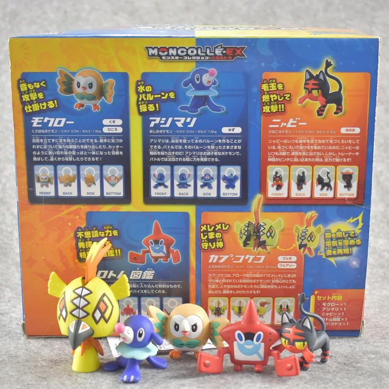 Экшн фигурки TAKARA TOMY 5 шт./компл. Японские Аниме Rowlet Popplio и Litten Tapu Koko модель игрушки