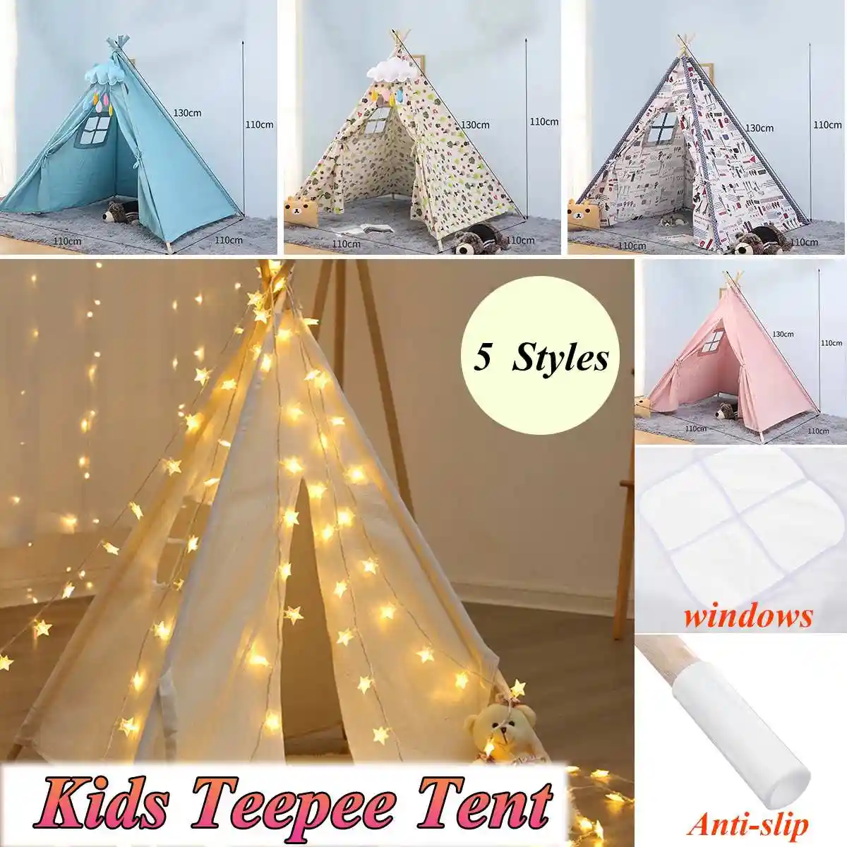 Large Canvas Children Indian Tent Teepee Kids Wigwam Indoor Outdoor Play House
