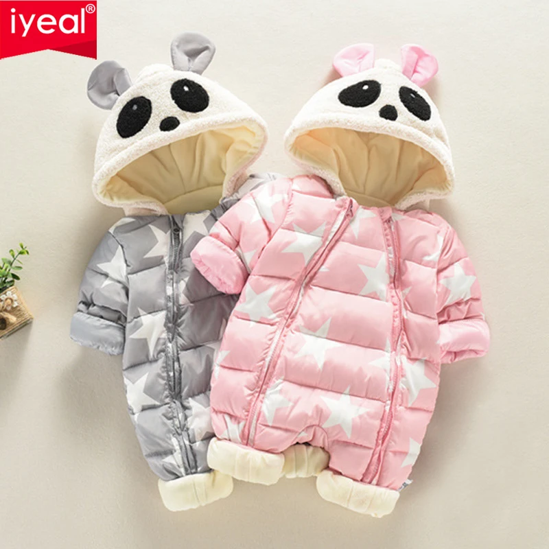 

IYEAL Cute Panda Hooded Thick Infant Romper For Kids Baby Newborn Inside Soft Warm Flannel Winter Toddler Overalls Baby Clothes