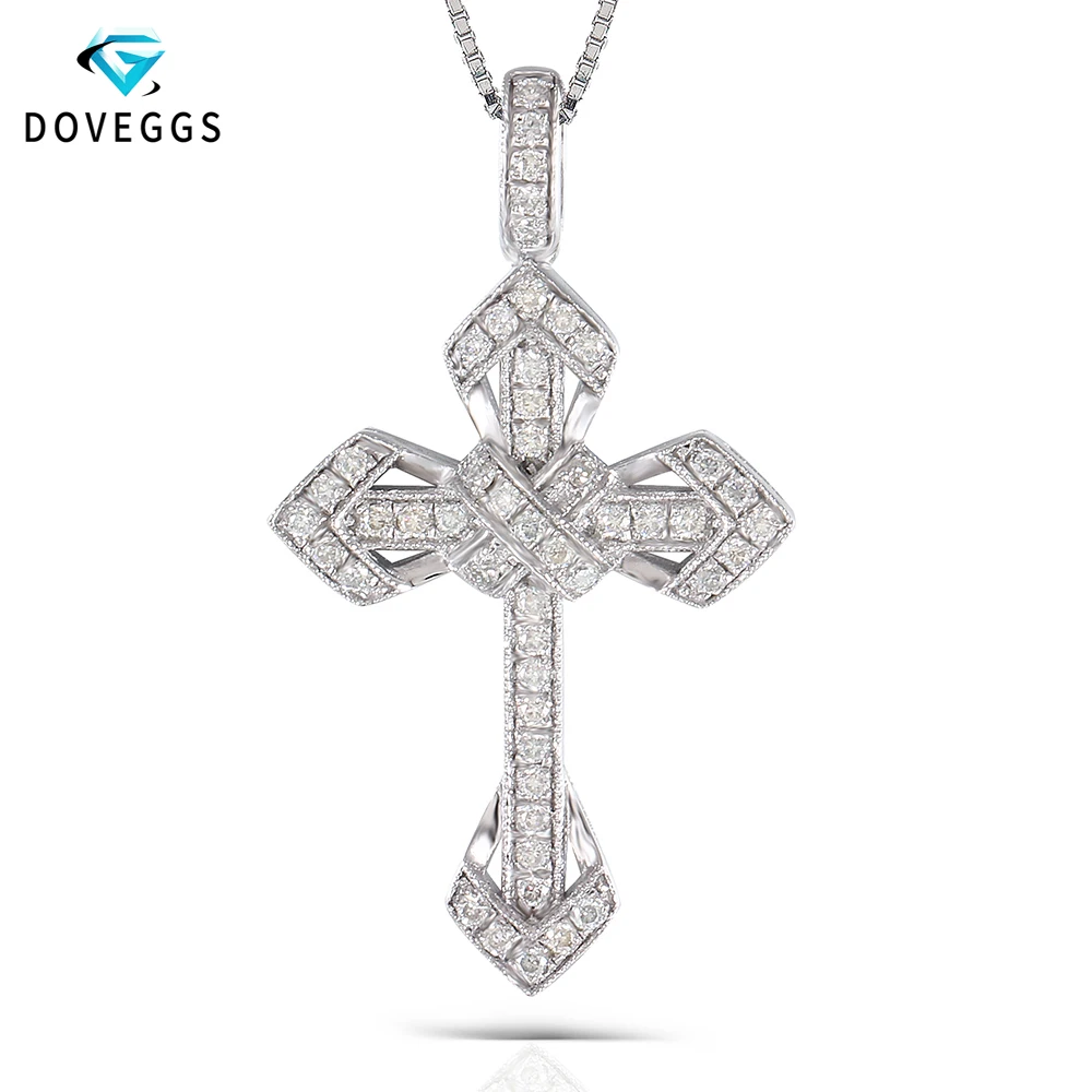 

DovEggs 0.35CTW 19mm Width 34mm Height Brilliant Moissanite Cross Shape Pendant Necklace Platinum Plated Silver for Women