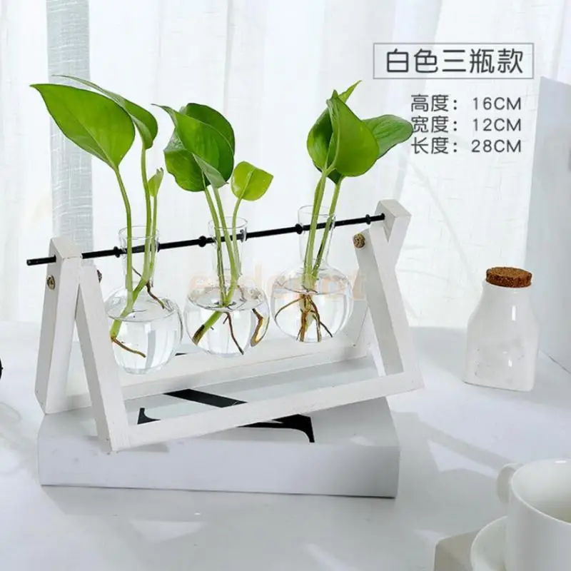 Rustic Wedding Decor Hanging Glass Flower Vase Hydroponic Bottle Container With Wood Tray