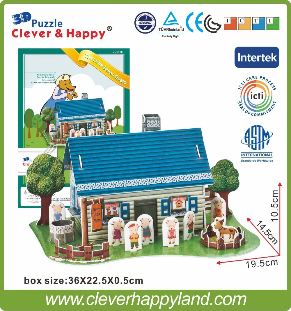 

New 2014 Clever&Happy 3d puzzle The Little Seven Goats child puzzle early learning toy paper handmade model learning & education