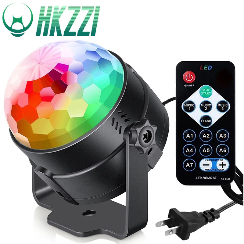 

HKZZI LED RGB colorful crystal magic ball light sound activated disco stage sound control LED remote control party light show