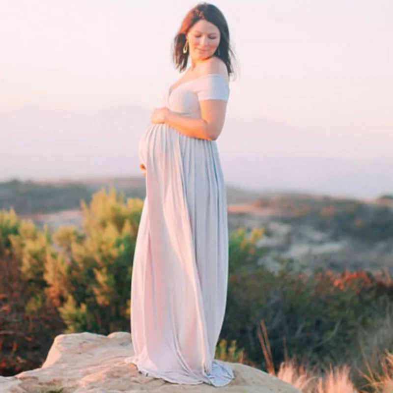 

Maternity Maxi Dress Photography Props Off Shoulder Stretch Chiffon Split Pregnant Dresses SSA-19ING