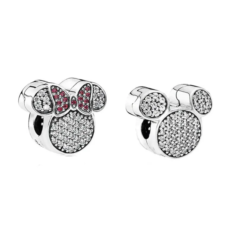 

S925 Silver DIY Jewelry Minnie & Mickey Clips Charms Stoppers fit Pandora Bracelets & Bangles