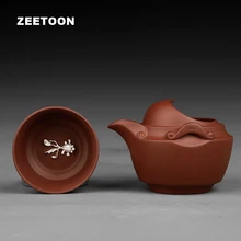 2 шт./компл. Творческий Портативный Путешествия Чайный набор кунг-фу Керамика ручной работы из исинской фиолетовой глины Чай горшок Быстрый Кубок Чай чашки инкрустированные серебряные рыбы