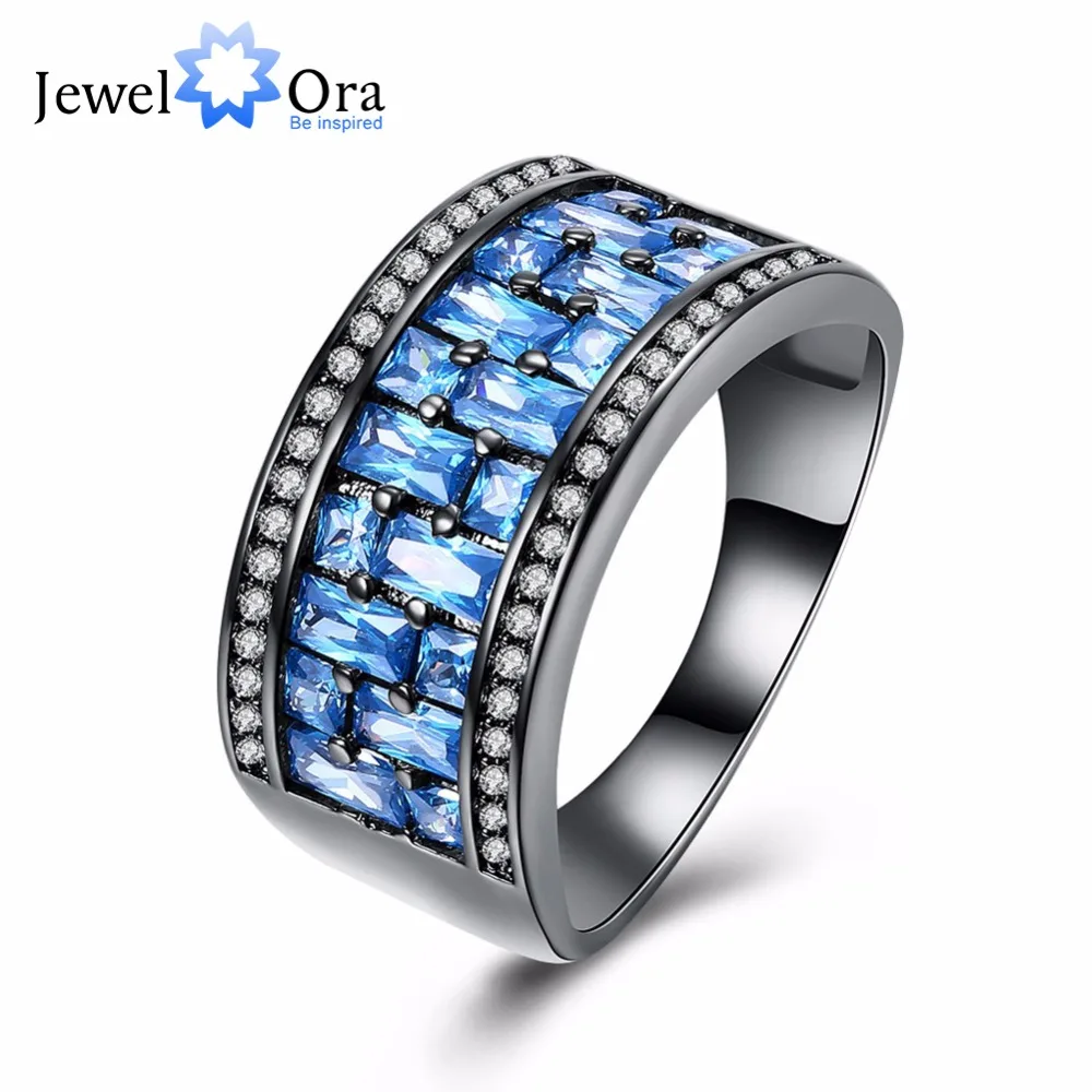 Luxurious Square Blue Cubic Zirconia Party Ring Accessorise Black Gun Color Rings For Womens Fashion Jewelry (JewelOra RI103314)