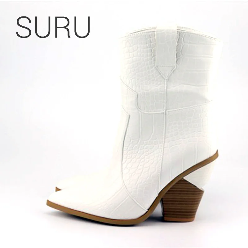 

SURU Women Western Boots With 7cm Wedges Heel, Plus Small Or Large Size 33-46