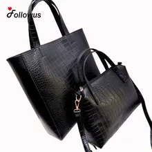 Dos piezas/set Compuesto de Cuero Nuevo Señoras de La Manera 2016 Bolsos de Las Mujeres Totalizadores Del Bolso de la Taleguilla Del Bolso de Hombro de Las Mujeres Negro Grande