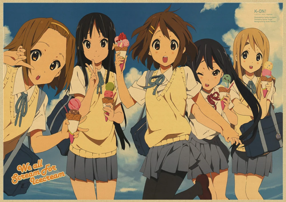 K-ON плакат из крафт-бумаги стикер стены японского аниме плакат из крафт-бумаги s домашний декор комнаты крафт-бумаги наклейки на стену - Цвет: Цвет: желтый