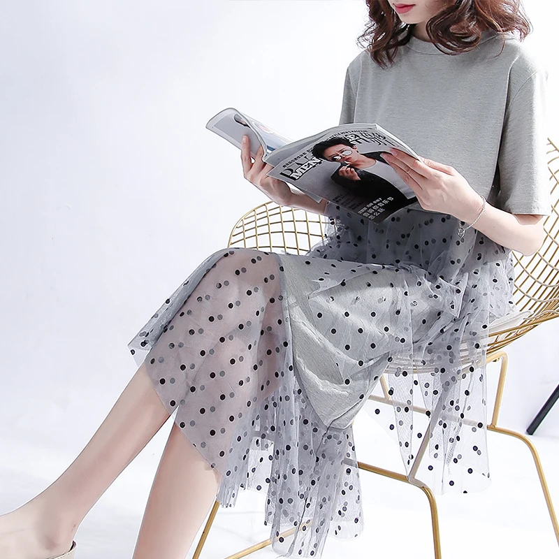 

Plus Size 4XL Women Dresses 2019 Summer New Cotton Pachwork Ladies Vestidos Vintage Print Dot Robe Mesh Spliced Sexy Dresses