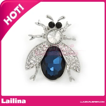 

100pcs/lot Clear and Blue Crystal Fly Insect Brooch Pin