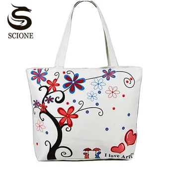 

Beach Bag Casual Canvas Shoulder Bag for Women Travel Handbags Flower Printing Female Ladies Tote Large Capacity Shopping Bags