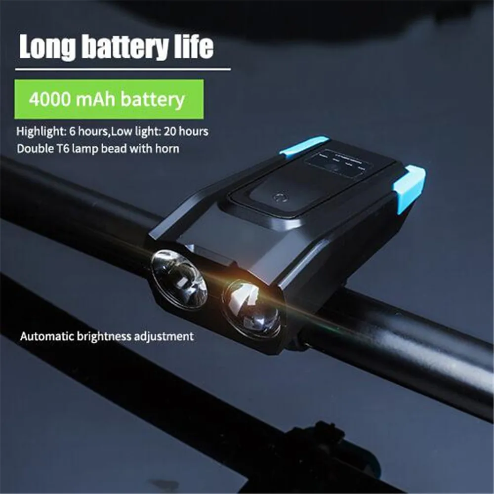 4000MAH Induction Front Bicycle Lights Set USB Rechargeable Headlight+ Horn 800 Lumen Smart LED Bike Lamp Cycling Flashlight - Цвет: Blue