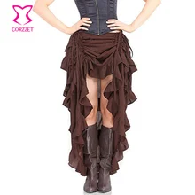Коричневая Регулируемая гофрированная Асимметричная винтажная готическая юбка размера плюс Корсетная юбка в стиле стимпанк длинная викторианская юбка для женщин S-6XL