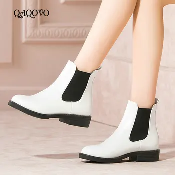 

Spring Autumn Ankle Boots Women Pu Leather Comfort Flat Heel Chelsea Boots Round Toe Slip On Casual Ladies Shoes Black White