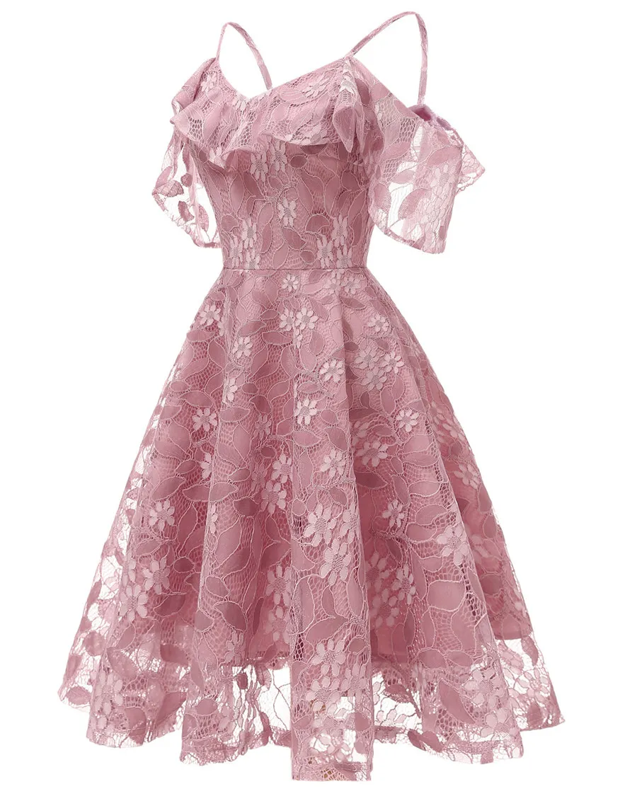 Gladiolus Spaghetti Strap Summer Dress Women Sleeveless V Neck Lace Hollow Sexy Vintage Party Dress 2019 Evening Ladies Dresses (19)