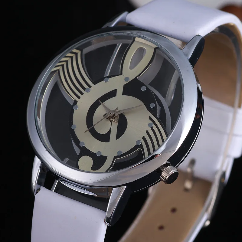 BXboxue Brand Women Quartz Hollow Musical Note Style leather WristWatch Fashion Ladies Gfit Casual watch Female Relogio Feminino