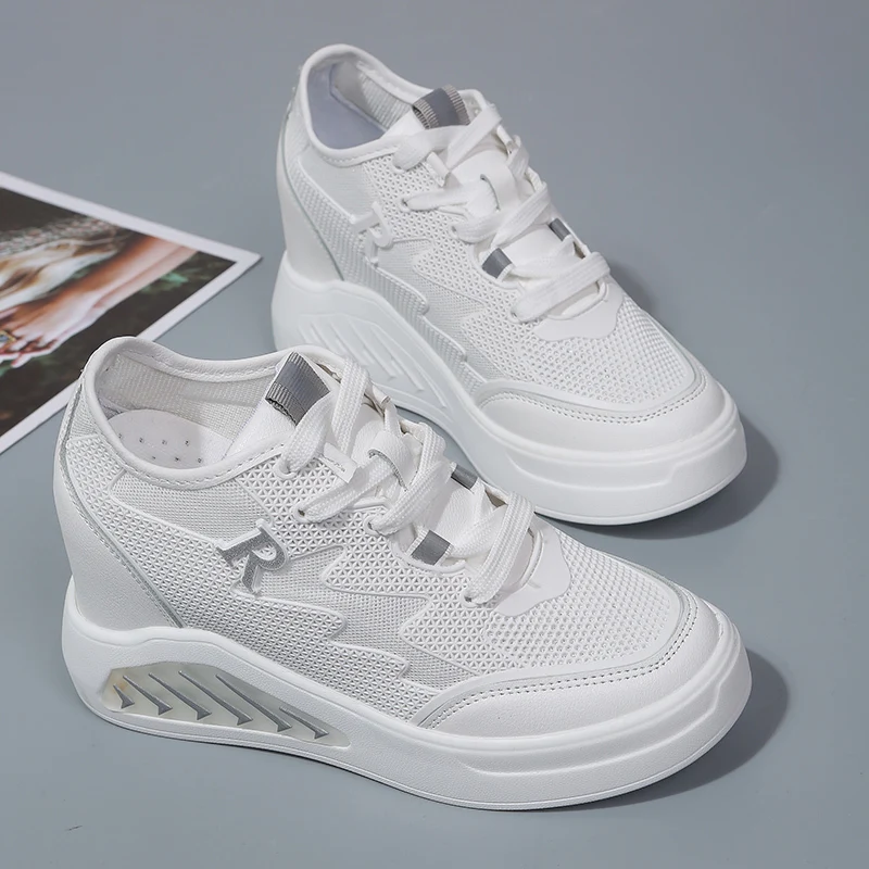 

2019 Summer New Women Chunky Sneakers Casual Comfortable Heightening Shoes Breathable Mesh Platform White Sneakers Dad Shoes
