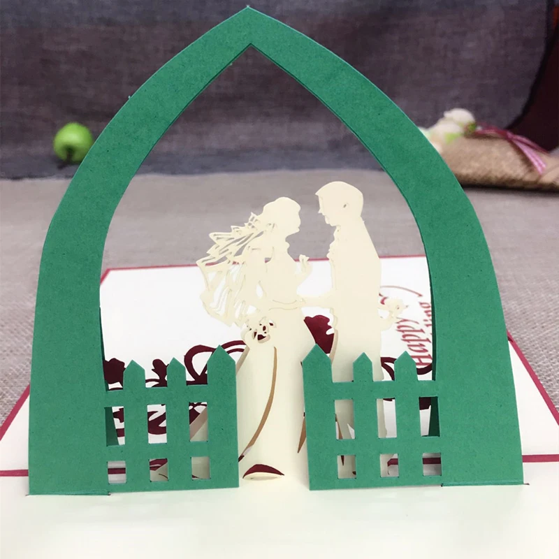 1pcs Sample 3D Laser Cut Paper Greeting Pop Up Kirigami Card Bride and Groom Wedding Invitation Valentine's Day Postcards Gifts