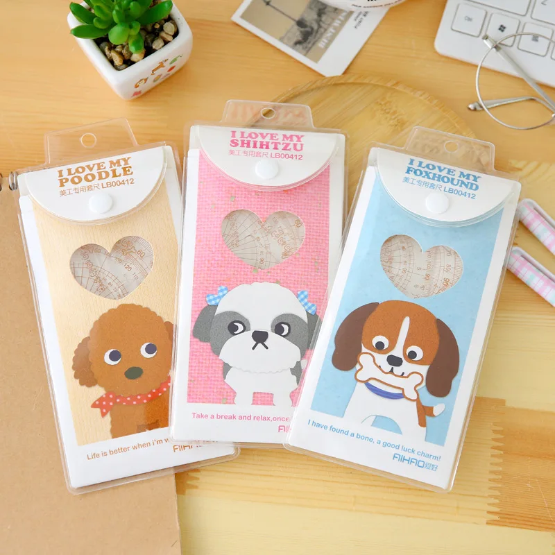 

Cute Kawaii Plastic Patchwork Triangle Ruler Set School Teaching Supplies Stationary Protractor