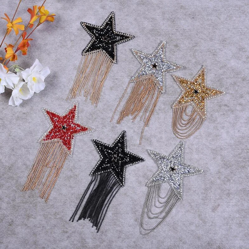 

Sparkling Rhinestone Five-pointed Star Pattern Clothes Patches Fashion Sequined Shoes/hats/bags Appliques Bling Iron-on Patches