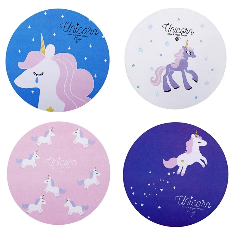 Милый круглый коврик для мыши Kawaii Unicorn нескользящий Настольный домашнего