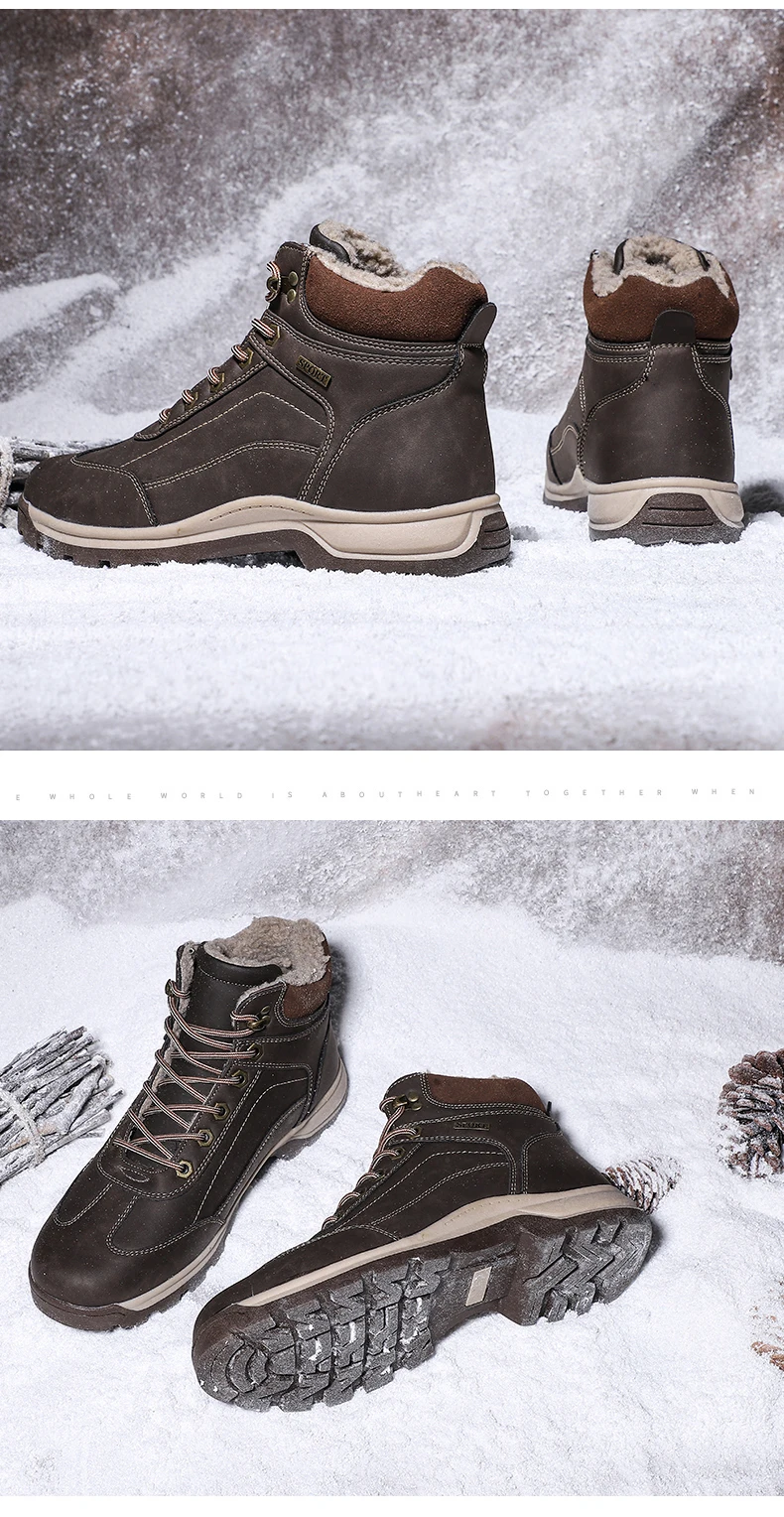 Мужские ботинки из натуральной кожи с мехом; водонепроницаемые теплые зимние ботинки; Мужская Зимняя Повседневная рабочая обувь; полуботинки в стиле милитари; большие размеры 39-47