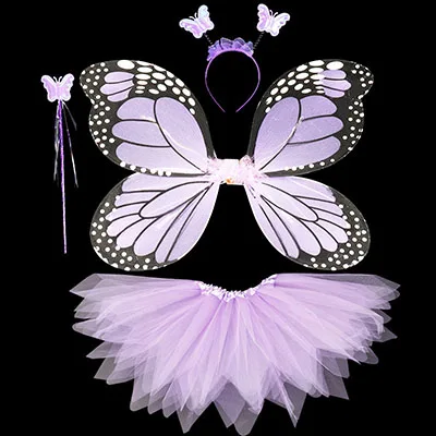 4 шт. Лидер продаж Хэллоуин Косплей Фея Ангел с крыльями тема насекомых костюм для детей девочек крылья бабочки костюм платье для сцены - Цвет: purple