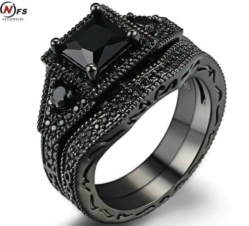 NFS черный родий принцесса огранка оникс обручальное кольцо набор предложить себе Свадебные Halo коктейльное обещание юбилей