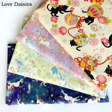 Чесаный хлопок бронзованный японский стиль барабан с цветком Черный кот Розовый Зеленый Темно-Синий Единорог звезда ткань для рукоделия Декор ручной работы