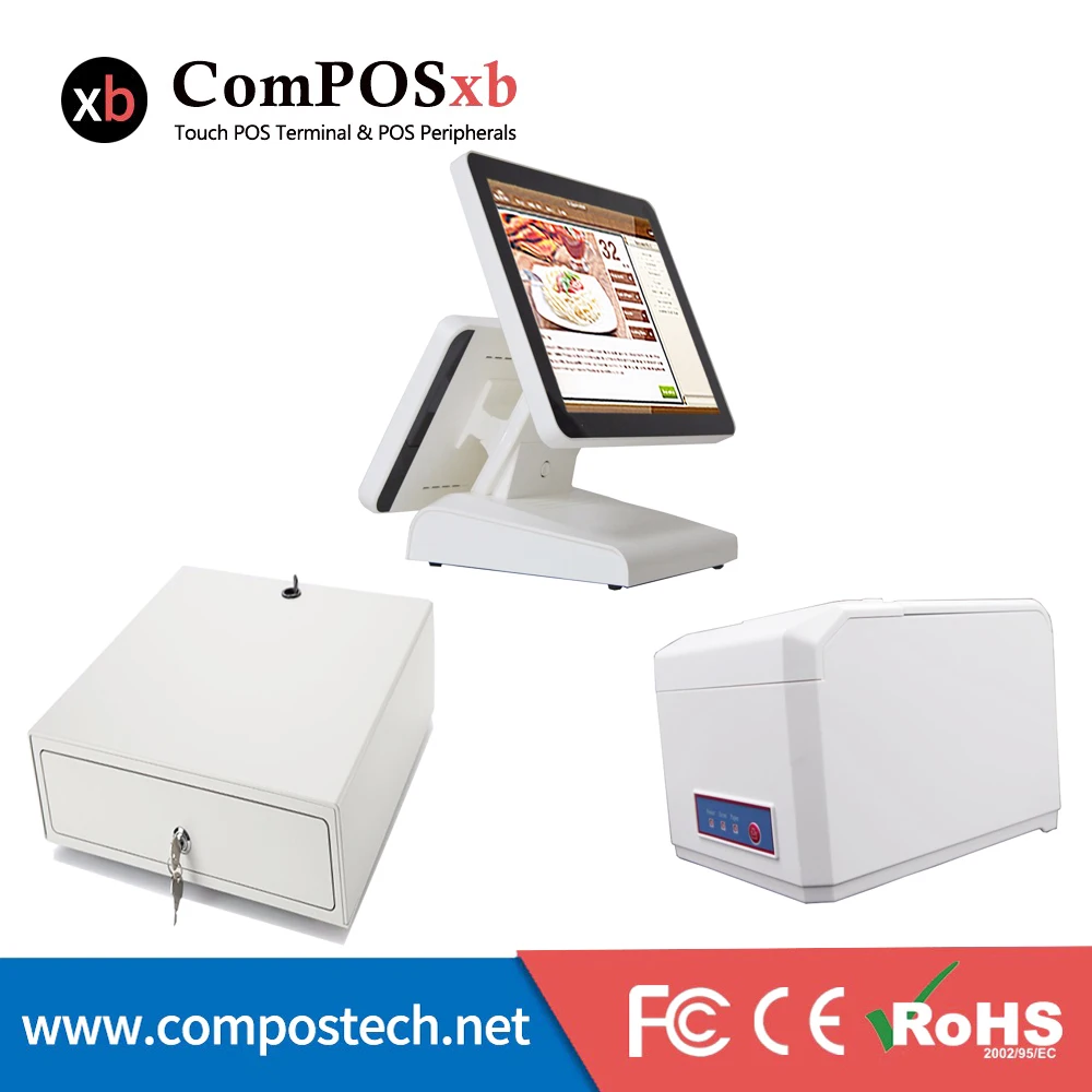  Cheap 15'' Restaurant Cash Register Cashier POS Machine Desktop Pos Terminal Epos System With Printer and Cash drawer 